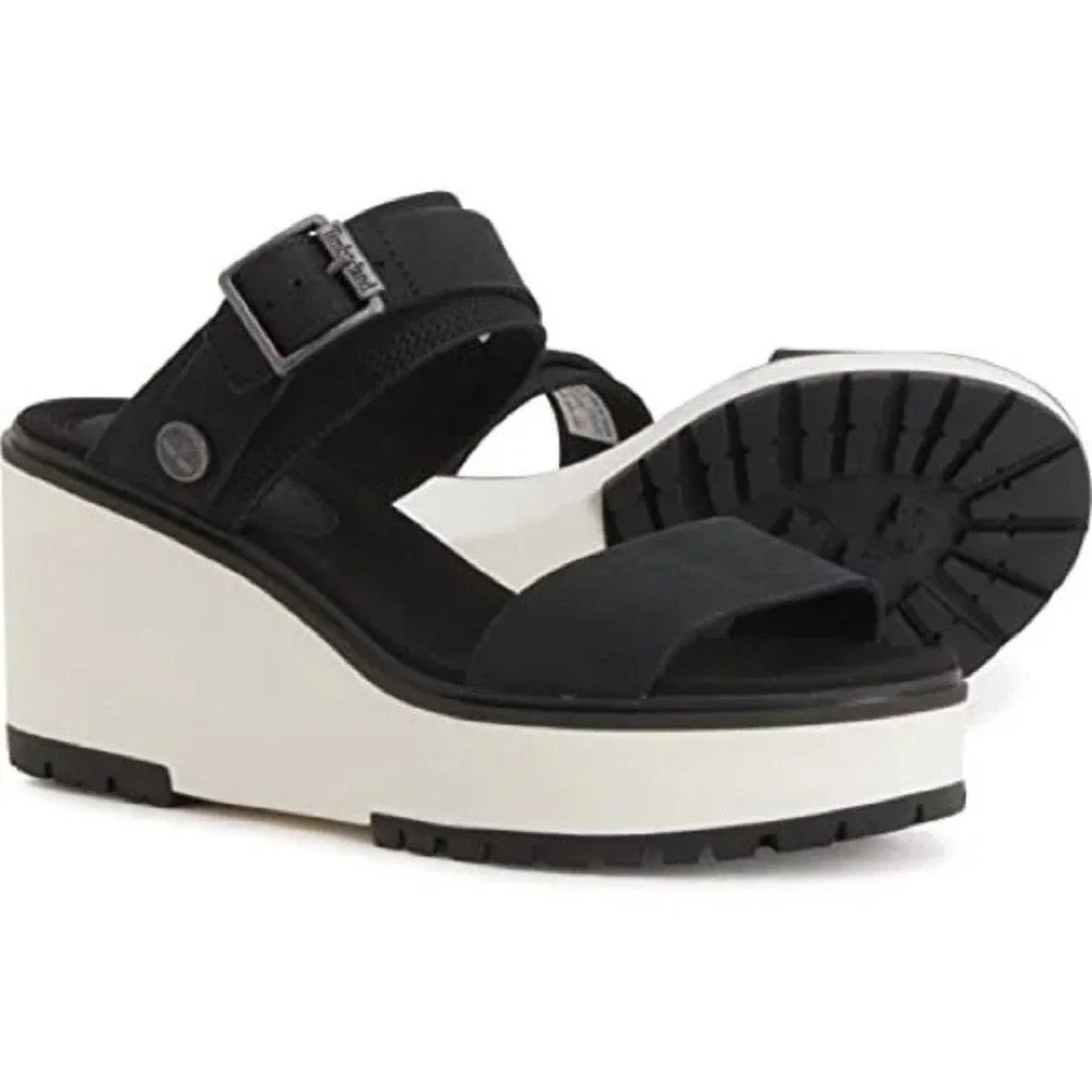 Timberland New Size 8.5M Koralyn Sporty Wedge Sandals in Nubuck‎ Black